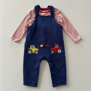Baby Boden Boy 12-18 Months Excavator Blue Quilted Overalls Top Set Outfit